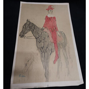 Pablo Picasso Original Lithograph Print Watercolor Jester/Joker on a Horse 1905